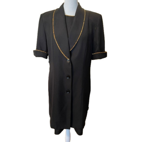 Studio C vintage two piece women’s suit black with velvet leopard trim size 8. - Picture 1 of 14